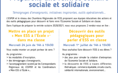 Webinaires préparer une rentrée scolaire sociale et solidaire ! le 24 juin et le 1 juillet.