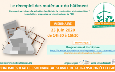 webinaire « Réemploi des matériaux du bâtiment, les solutions proposées par l’ESS » – CNCRESS