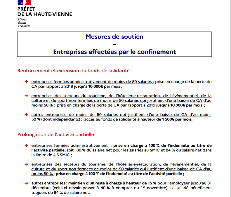 covid - mesures de soutien