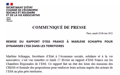 Remise du rapport d’ESS France à Marlène Schiappa pour dynamiser l’ESS dans les territoires [Communiqué de presse]